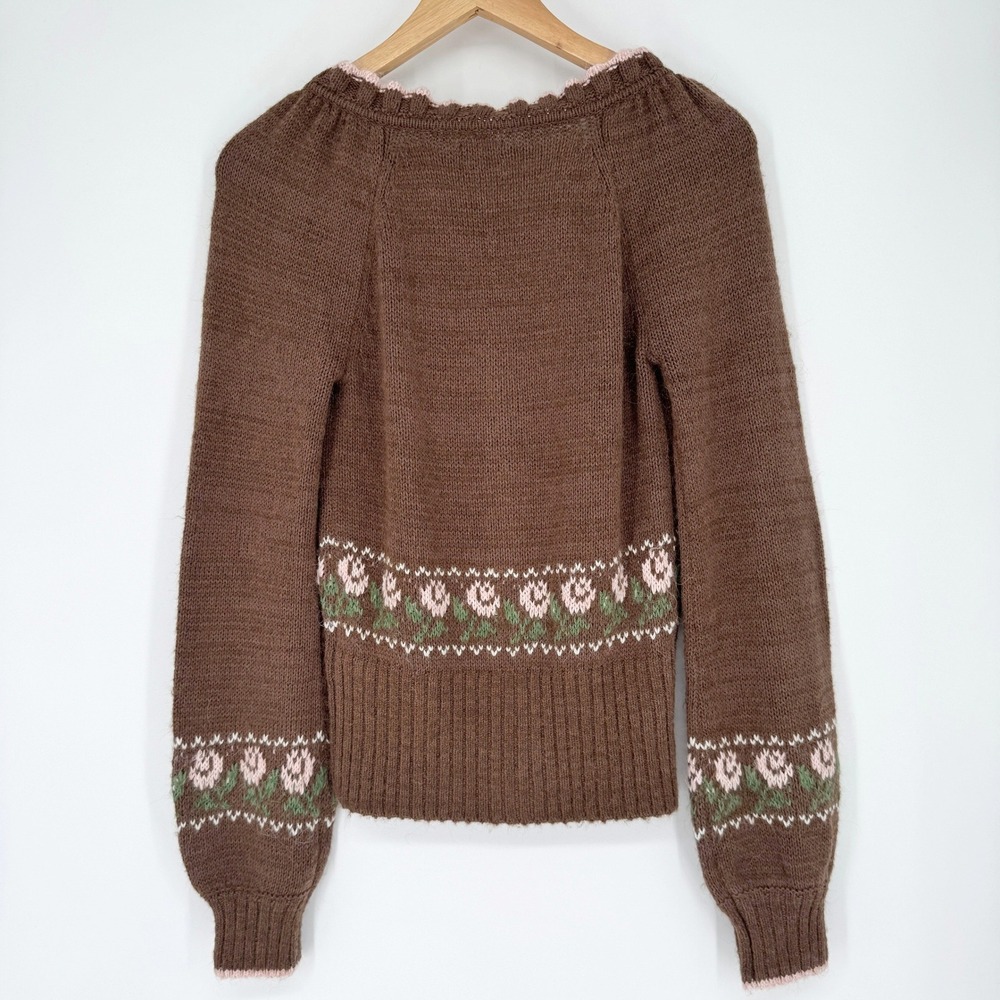 Kimchi Blue Floral Bow Cardigan S Brown Cotton Bld Coquette Balletcore Sweater - Picture 5 of 14